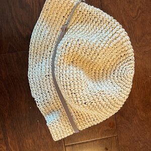 Peserico Woven Hat with grey/taupe leather Accent